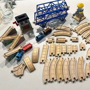 HUGE Thomas The Train Lot 48pc Wood Tracks, 2 Trains, 2 Harold, Bridges, Station